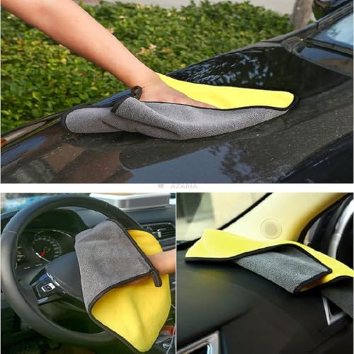 Image of AZARIA Microfiber Cloth 30x40 cm 800 GSM Thick Lint & Streak-Free Multipurpose Cloths Automotive Microfiber Towels for Car Bike Cleaning Washing, car Cleaning Accessories (Pack of 3 Grey 800 GSM)