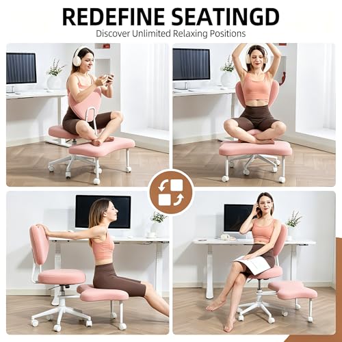 Image of Meditation Chair, Ergonomic Cross-Legged Seating Chair with Lumbar Support and Height-Adjustable Seat Cushion, Ideal for People Engaged in High-Intensity Office Work, Pink
