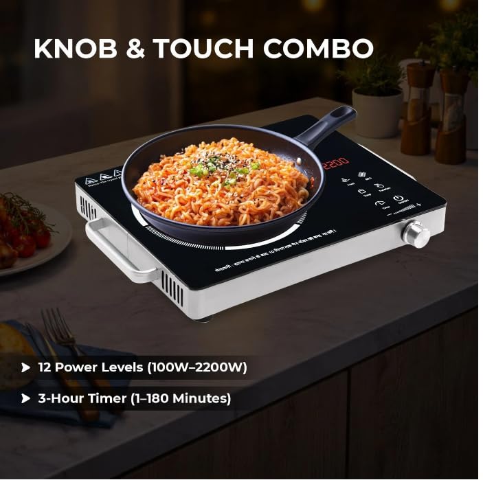 Image of Infrared cooktop adle | 2200W Crystal Glass Top | LED Display | Auto Cut-Off Timer | Overheat Protection | ISI Certified | Made in India
