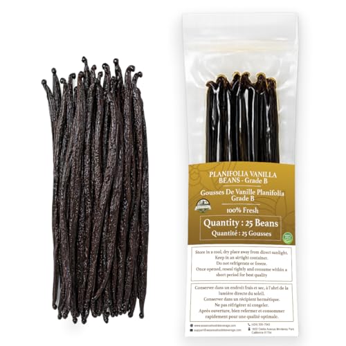 25 Vanilla Beans Grade B for Making Vanilla Extract, Vanilla Beans for Extract Grade 4-5 inches, Perfect for Homemade, baking and cooking. (25 Vanilla)