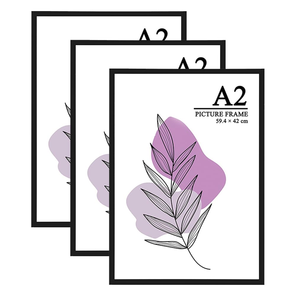 Baoee Black Picture Frame A2,Set Of 3,Photo Frame With Acrylic Glass,Certificate Frame,Freestanding And Wall Mountable