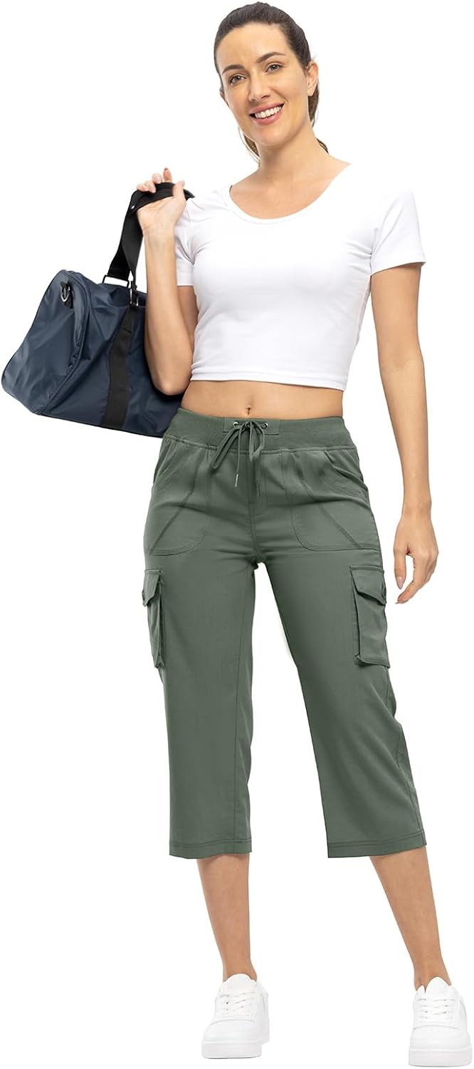 TBMPOY Womens Cargo Capris Lightweight Hiking Pants 6 Pockets Quick Dry Casual Outdoor Trip Loose Shorts Cropped Cotton - Image 7