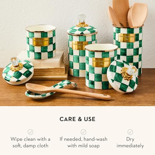 Image of MACKENZIE-CHILDS Enamel Spoon Rest, Green-and-White Emerald Check