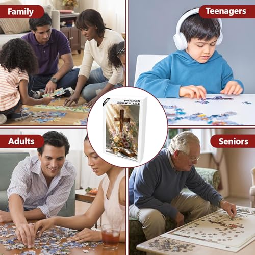 Rompecabezas de 300 piezas para adultos Cruz Cristiana 15x10 pulgadas | Rompecabezas bíblico religioso con flores de margarita para adultos y niños decoración del hogar regalo de cumpleaños juguetes miniatura 6