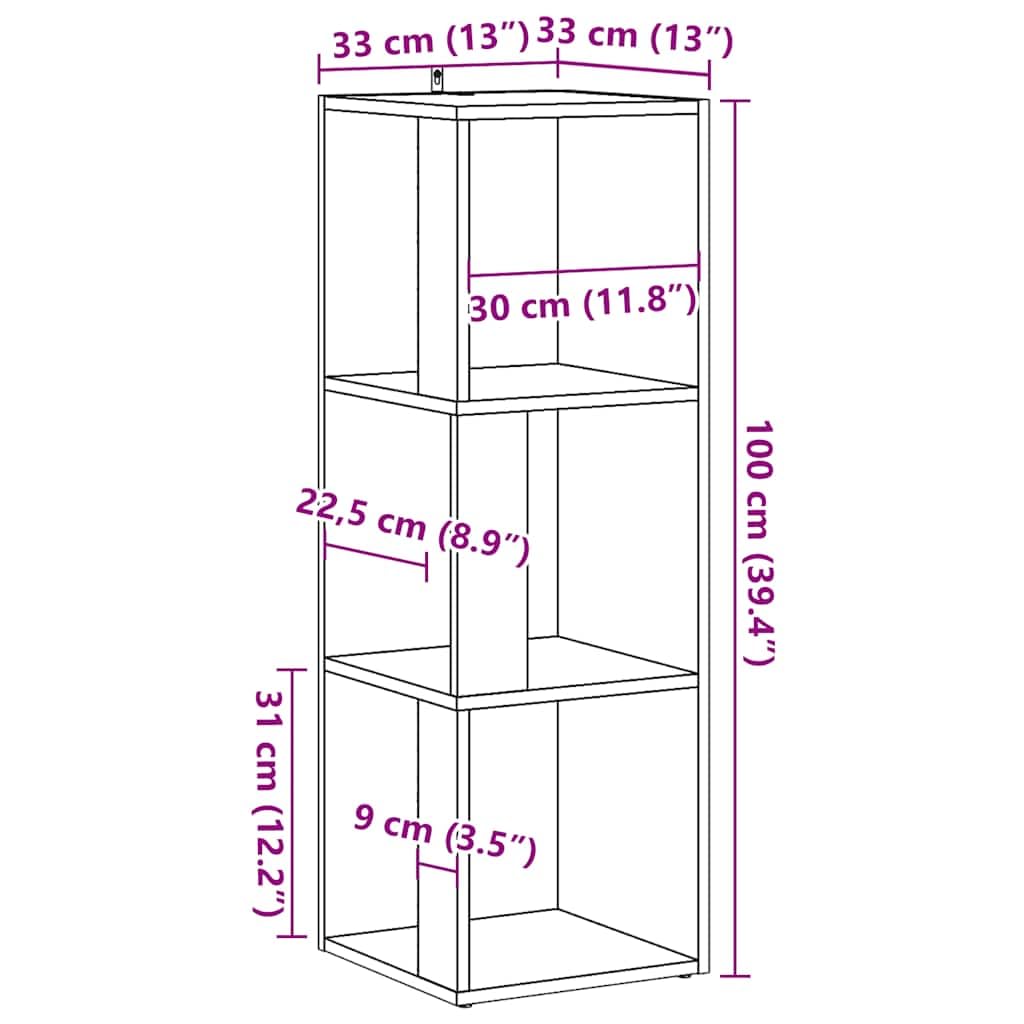 Scaffale angolare effetto legno anticato, 33 x 33 x 100 cm, con ripiano, per ufficio, corridoio, cantina, officina, cassettiera per ordine e conservazione