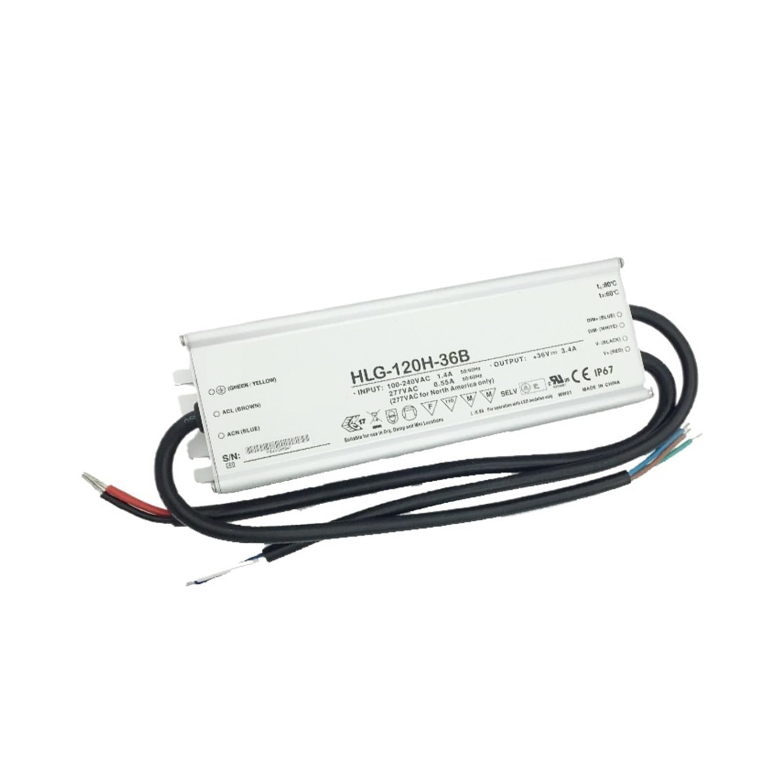 Alimentation LED étanche 120W HLG-120H-42 avec PFC pour transformateur de lampadaire public