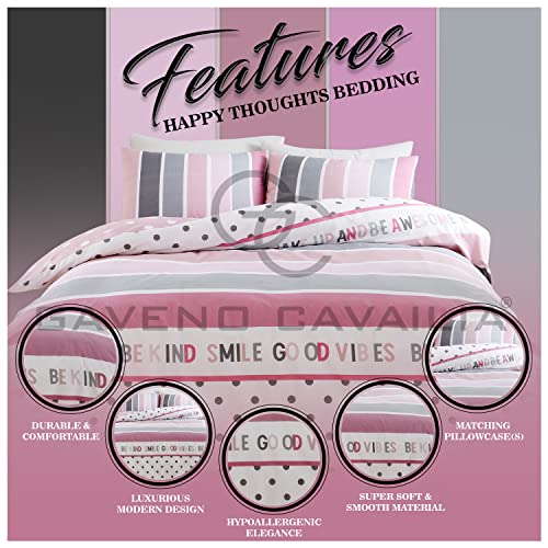 GC GAVENO CAVAILIA Striped Duvet Cover King Size, Reversible Polka Dot Bedding Quilt Set including Pillow Cases, Blush Pink/Grey - Image 2