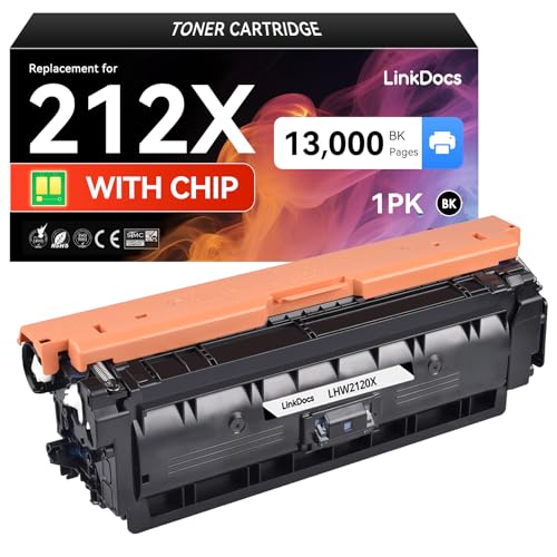 Image of LinkDocs 212X Black Toner Cartridge (with New Chip) Remanufactured Replacement for HP 212X BK W2120X Used with HP Color Enterprise M554dn M555dn M555x MFP M578dn M578f M578z Flow MFP M578c Printer