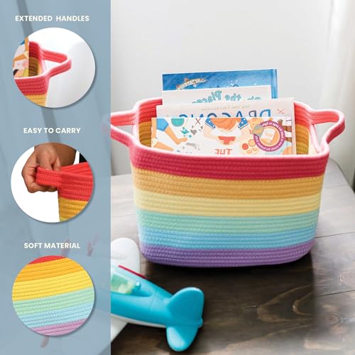 OrganiHaus Korb Aufbewahrung, Toilettenpapier Aufbewahrung, Aufbewahrungskorb Kinder, Treppenkorb, Körbe Behälter, Kleiner Wäschekorb, Aufbewahrungskorb Geflochten 35x23, Regenbogen