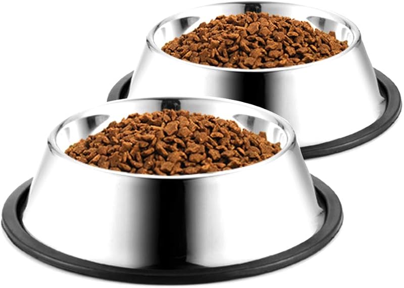 Tigela de Aço Inoxidável para Gatos e Filhotes com Base de Borracha WEDAWN, Pacote com 2