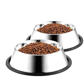 wedawn Cat Bowls Non Spill, Dog Bowl for Small Dogs and Cats, Variety of Colors Food Grade Stainless Steel Bowls for Pink Dogs, Outdoor Water Fountain Dog Food, Set of 2,Green & Pink