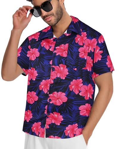 Image of Men Hawaiian Shirt Short Sleeve Summer Beach Button Down Shirts with Pocket