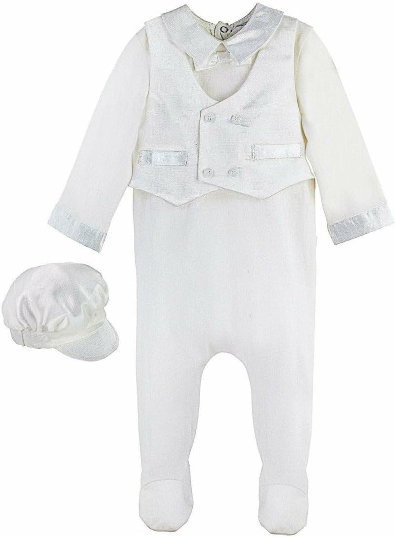 Baby Boy Christening & Baptism Silk Vest Footie with Hat