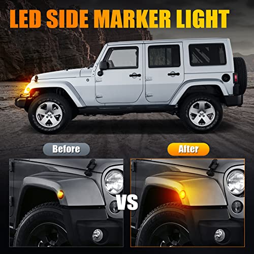 Cafopar Smoke Lens Led Side Marker Front Fender Light, Amber Sequential Turn Signal Parking Lights Fender Light Side Marker Light Assembly For 2007-2018 Jeep Wrangler Jk Jku #TOP4