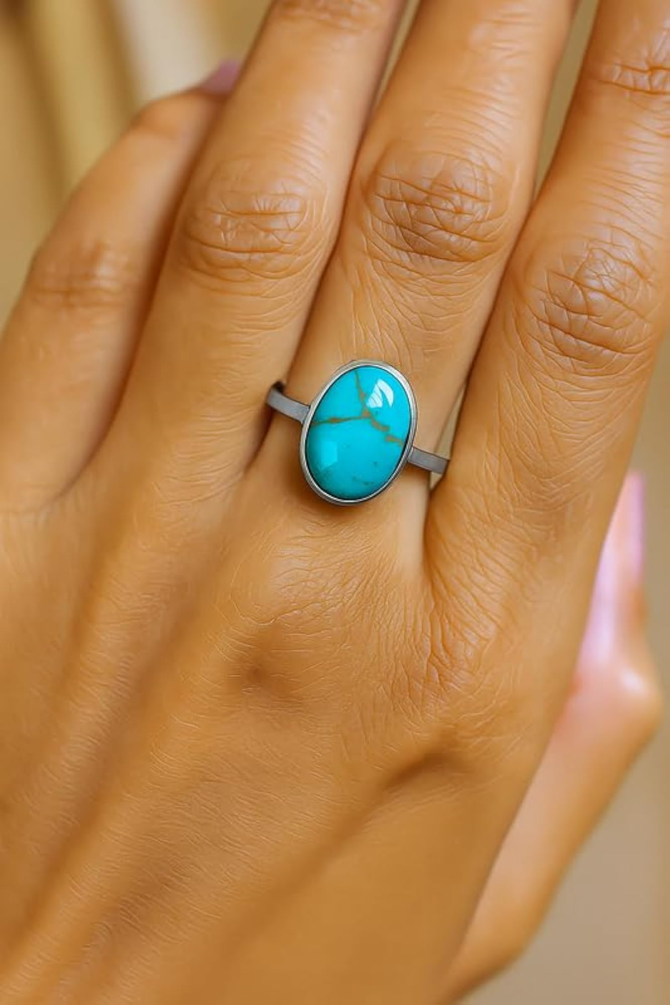 Women's Handcrafted Panchdhatu Turquoise Adjustable Ring, 14.75 Ct