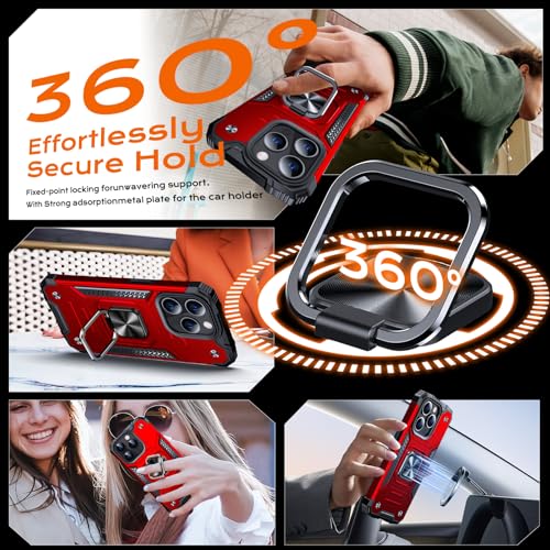 Image of Anqrp Heavy Duty Case for iPhone 13 Pro Case with Enhanced Ring Holder Grip Stand, Military Grade Shockproof Rugged Drop Protective Silicone Hard Slim iPhone 13 Pro Phone Case Cover,Corail Red