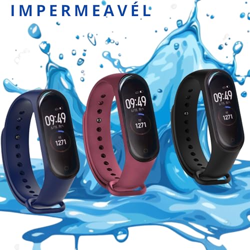 Kit 3 Pulseiras para MI Band 3 e 4 Cores Preto Azul e Vinho Marsala Silicone Bracelete Com Pino Resi