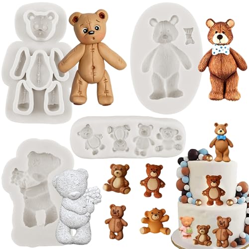 MINFEIDMS Bear Silicone Fondant Molds Bear Candy Chocolate Mold Set Of 4