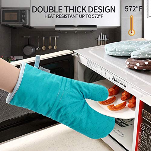 Oven Mitts And Pot Holders Set 4Pcs, Oven Mitt 572F Heat Resistant For Kitchen, Soft Cotton Lining Oven Gloves With Non-Slip Silicone Surface For Cooking Baking Grilling(Turquoise) #TOP2