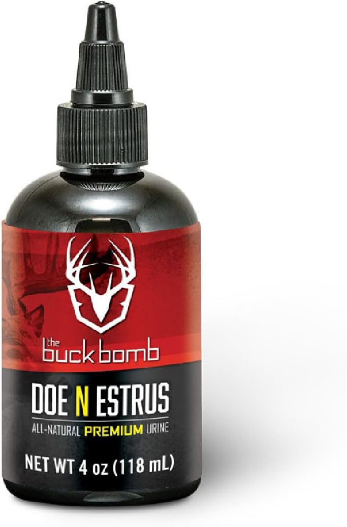 Hunters Specialties Buck Bomb Natural Doe 'N Estrus Liquid Scent w/Wicks Deer Buck Lure Hunting Primetime Scent Attractant for Hunting, 4 Oz (118 ml.)