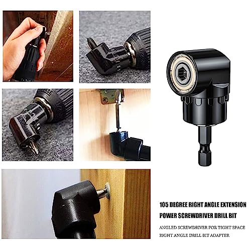 Fruholt Impact Grade Power Hand Tools Driver Sockets, Includes 3Pcs Impact Driver Bit Set with Holder 1/4 3/8 1/2\" Wrench Ratchet Extension Drive Attachment, Hex Shank 105° Right-Angle-Drill-Attachmen