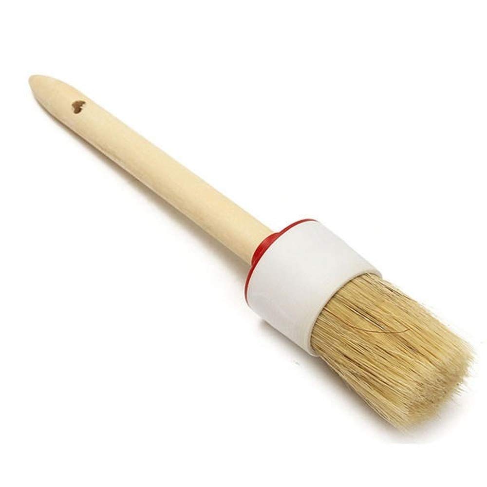 Sitrda Beige Wooden Handle Wax Brush Round Paint Chalk Oil Bristle Tool Kit For Coating Clearning, Shabby Chic, Restoration Projects