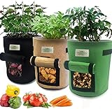 VANUODA 3 Pcs Bolsas de Cultivo de Papa, Bolsa para Cultivo de Patatas con Asas - para Zanahorias Papas Tomates Vegetales (4 galones, Doble Capa, Transpirable, no Tejida)