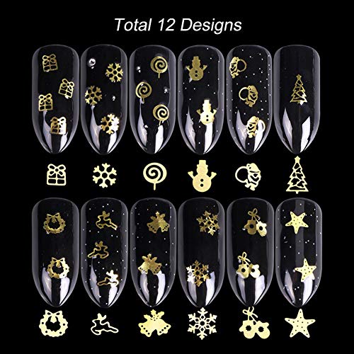 Kissbuty 2 Boxes Snowflakes Nail Art Sequins Christmas Nail Art Decals 3D Christmas Gold Metal Slices Nail Stickers Diy Snowflakes Nail Decals Manicure #TOP4