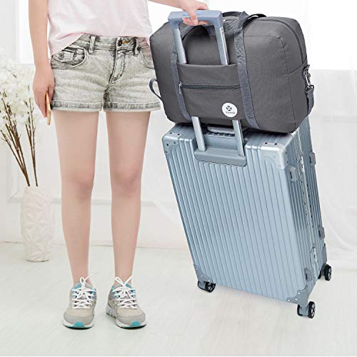 For Spirit Airlines Foldable Travel Duffel Bag Tote Carry on Luggage Sport Duffle Weekender Overnight for Women and Girls (3112 Grey ( with Shoulder Strap))