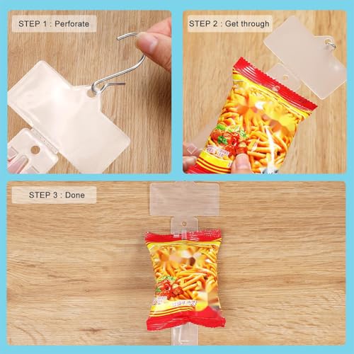 Roowest 30 Pieces Station Merchandise Strips Plastic Hanging Strips with 30 Pieces S Hooks Clips, Chip Bag Holder for Store Retail Craft Candy Potato Bags Display with Label Header, Clear