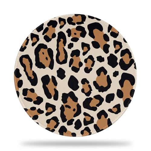 Tapis de bureau rond de 22,4 cm, tapis de souris rond à pois léopard marron de 22,4 cm, tapis de souris de jeu avec base antidérapante et bords cousus, tapis de souris rond pour clavier d'ordinateur,