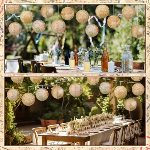 Image of Panelee 12 Pcs Travel Themed Party Decorations Paper Lanterns 8 Inch Hanging Round Hanging Paper Party Decorations for Holiday Indoor Outdoor Supplies