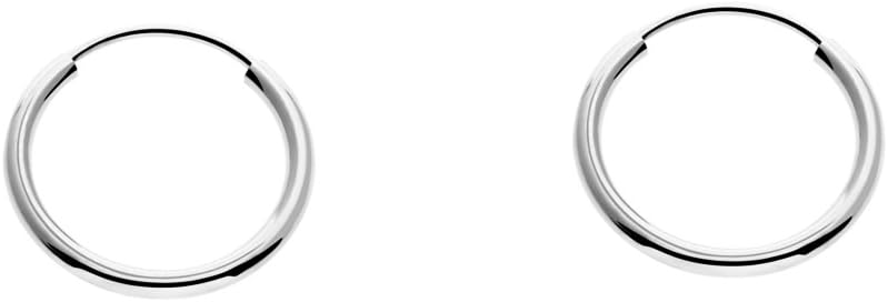 14k White Gold Endless Earrings Round Slim Flexible Thin Continuous Real 14-karat Gold Hoops