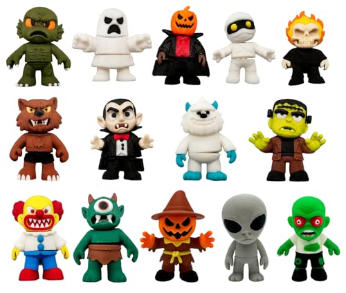 Colección 14 Figuras Monstruos Clásicos Halloween – Vampiro, Frankenstein, Hombre Lobo, Fantasma, Zombie, Momia, Alien, Yeti, Payaso Asesino, Cíclope, Espantapájaros y Más – Miniaturas 6 cm Decoración