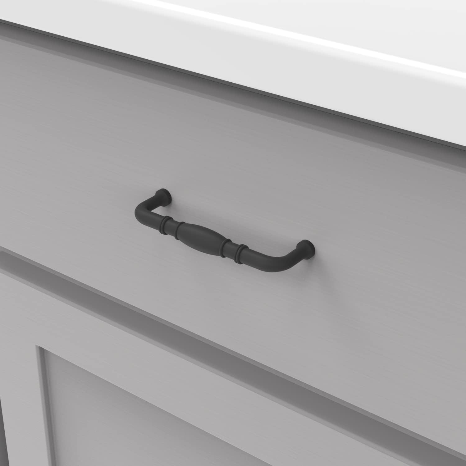 Hickory Hardware 10 Pack Solid Core Kitchen Cabinet Pulls, Luxury Cabinet Handles, Hardware for Doors & Dresser Drawers, 3-3/4 Inch (96mm) Hole Center, Matte Black, Williamsburg Collection