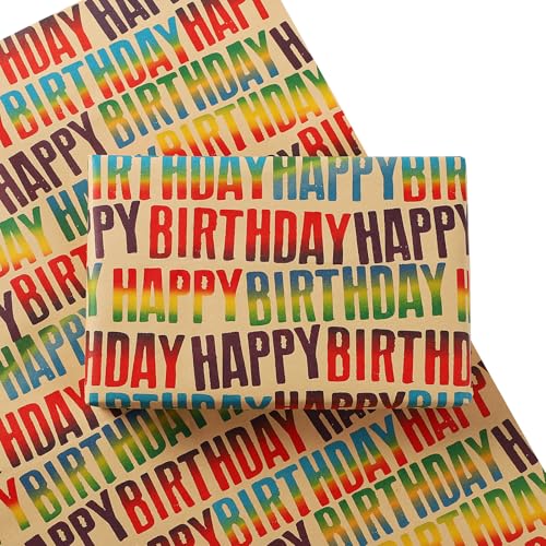 Birthday Wrapping Paper Happy Gifts Wrapping for Girls Men Boys Women Red Classic Recyclable Kraft Wrapping Paper for Birthday Party Baby Shower (50 * 70cm*8sheets) (Bright)