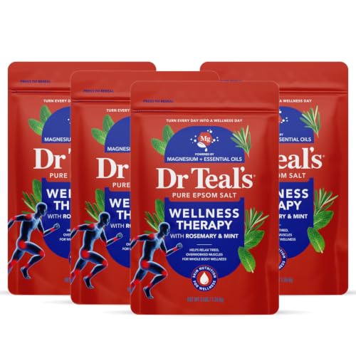 Dr Teal's Pure Epsom Salt Soak, Wellness Therapy with Rosemary & Mint, 3 lbs (Pack of 4)