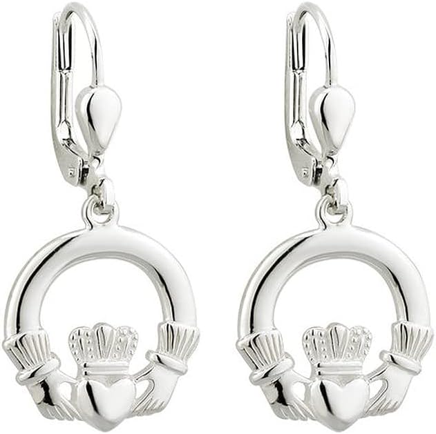 Claddagh Earrings Sterling Silver Drop Style Made In Ireland in the Gift Box by Solvar