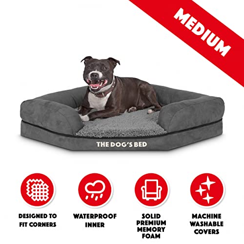 The Dog's Bed Orthopädisches Eck-Hundebett aus Memory-Schaum, lindert Arthritis und Hüftdysplasie, Wasserdicht, Waschbarer Plüschbezug, Tierärztlich Geprüft