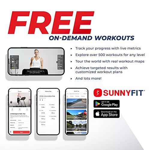 Image of Sunny Health & Fitness Interactive Slim Folding Treadmill with Advanced Brushless Technology, Enhanced Stabilization & Exclusive SunnyFit App Enhanced Bluetooth Connectivity