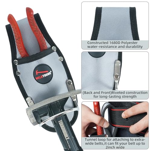 Image of MELOTOUGH Plier Holster Tool Holder and Heavy Duty Steel Loop Hammer Holder for Tool Belt Work Organizer Pocket Durable and Compact Tool Holder for Construction,Electrician