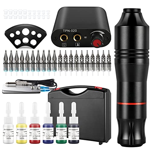 Tatooine Tattoo Kit Complete Tattoo Pen Kit with Rotary Tattoo Machine, 20 Cartridges Needles 6 Tattoo Inks Power Supply Foot Pedal for Tattoo Artists with Suitcase