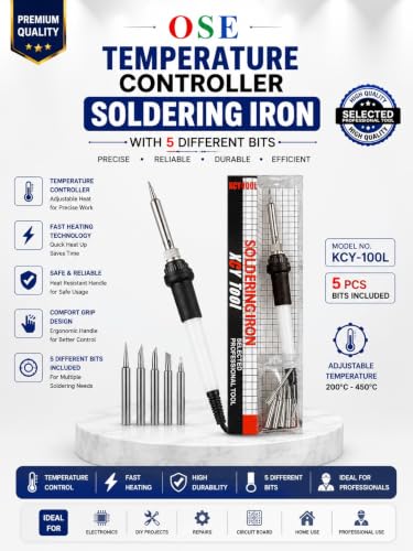 Image of 60W Soldering Iron Kit with 5 Replaceable Tips - Fast Heating Electric Soldering Tool with Adjustable Temperature Control for Electronics Repair, DIY Projects, Wire Connections & Circuit Board Work