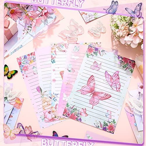 Image of TaoBary 160 Pcs Watercolor Butterfly Stationery Paper and Envelopes Set 50 Double Sided Lined Stationery Paper & 50 Matching Envelopes and 60 Round Dot Sticker 5.5 x 8.25''Letter Writing Kit, 10design