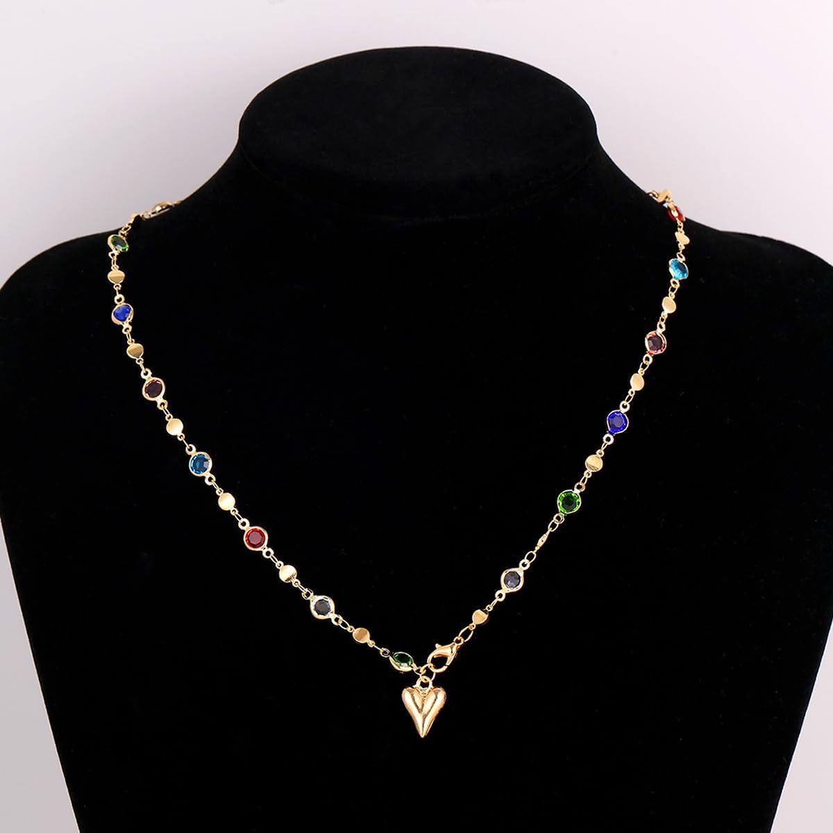 RTY Gold Lariat Necklace for Women Dainty Long Tassel Chain Tiny Heart Pendant 14k Gold Plated Colorful Rhinestone Beaded Y-Shaped Choker Necklaces for Trendy Statement Outfits Jewelry - Image 2