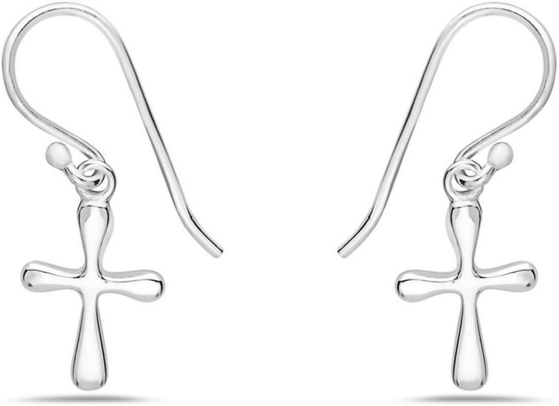925 Solid Sterling Silver Tiny Dangling Cross Threader Earrings, Small Dangle Bubble Cross