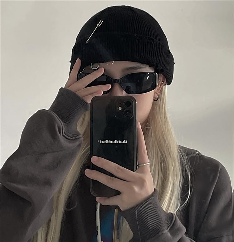 Gothic Beanie Hats for Women Men Winter Y2k Metal Rings Knit Skull Cap Emo Grunge Punk Streetwear Trendy Accessories - Image 4