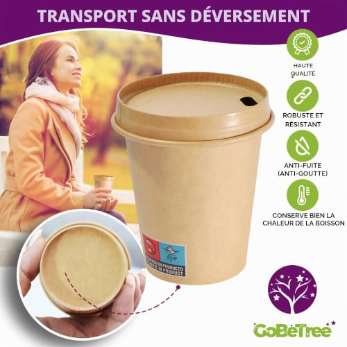 GoBeTree 100 Gobelets Carton avec Couvercle 240 ml, Café Jetable Kraft 8 oz – vue 4