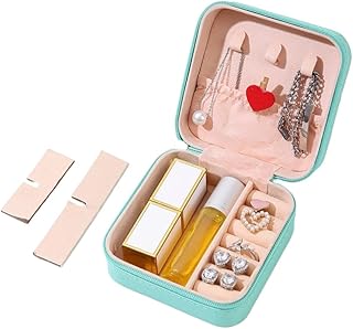 صندوق مجوهرات صغير محمول، صندوق تخزين مجوهرات فاخر خفيف، محمول للأقراط، القلائد، الخواتم، وصندوق مجوهرات يدوي، صندوق مجوهرات فاخر (باللون الأزرق)