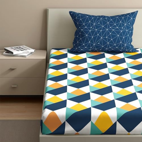 Image of Wakefit 100% Cotton 200 TC Flat Printed Bedsheet, Nicole Single Size (90x60 inches) / (2.29m*1.52m) with 1 Pillow Cover Nicole, Single